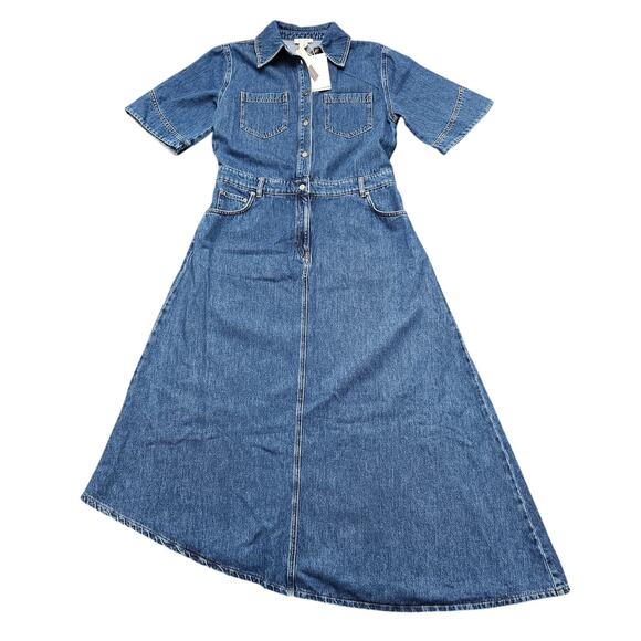 NWT ALIGNE Anthropologie Mateo Asymmetrical Denim Midi Shirt Dress Size 6 - Picture 2 of 7